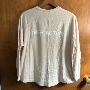 ONER ACTIVE Cream Long Sleeve Logo T-Shirt Top Gym Hiking Gorpcore Large Workout